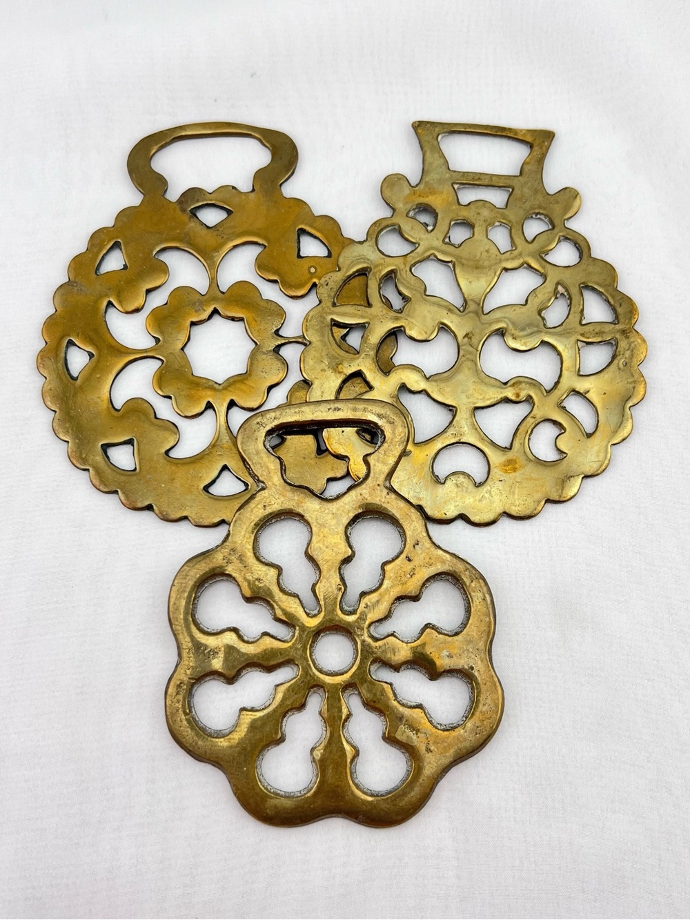 Brass Horse Medallion Antique English 3D Star Sun Horseshoe  On Leather Harness
